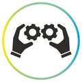 mechanism of gears in the hands icon, skills presentation Royalty Free Stock Photo